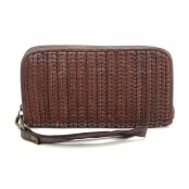 APULIA VINTAGE ★ Duży portfel skórzany i torebka na telefon 2 w 1, unisex z włoskiej skóry plecionej
